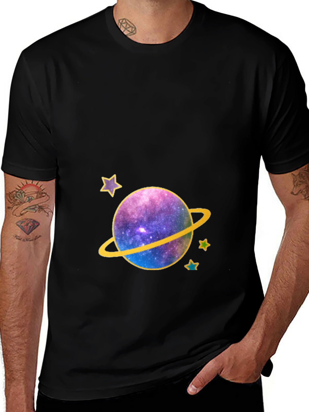 Galaxy Planet Graphic Tee - Black