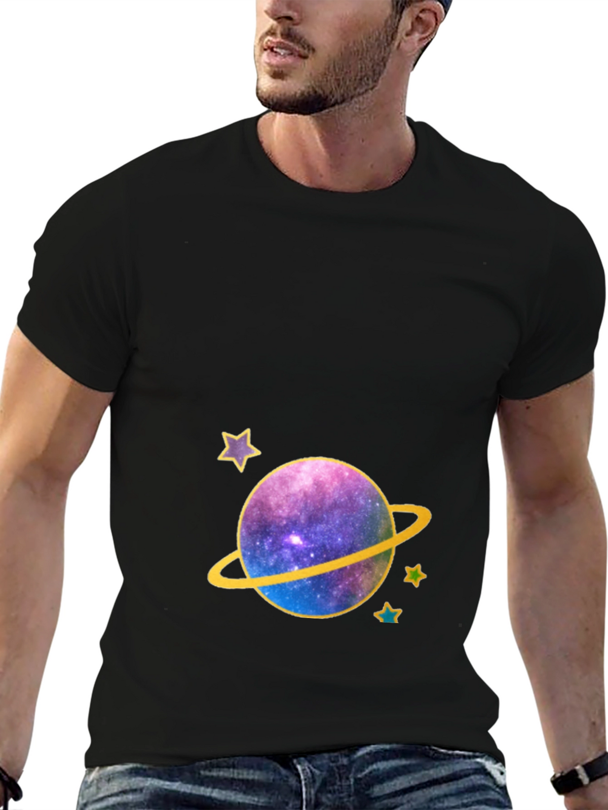 Galaxy Planet Graphic Tee - Black