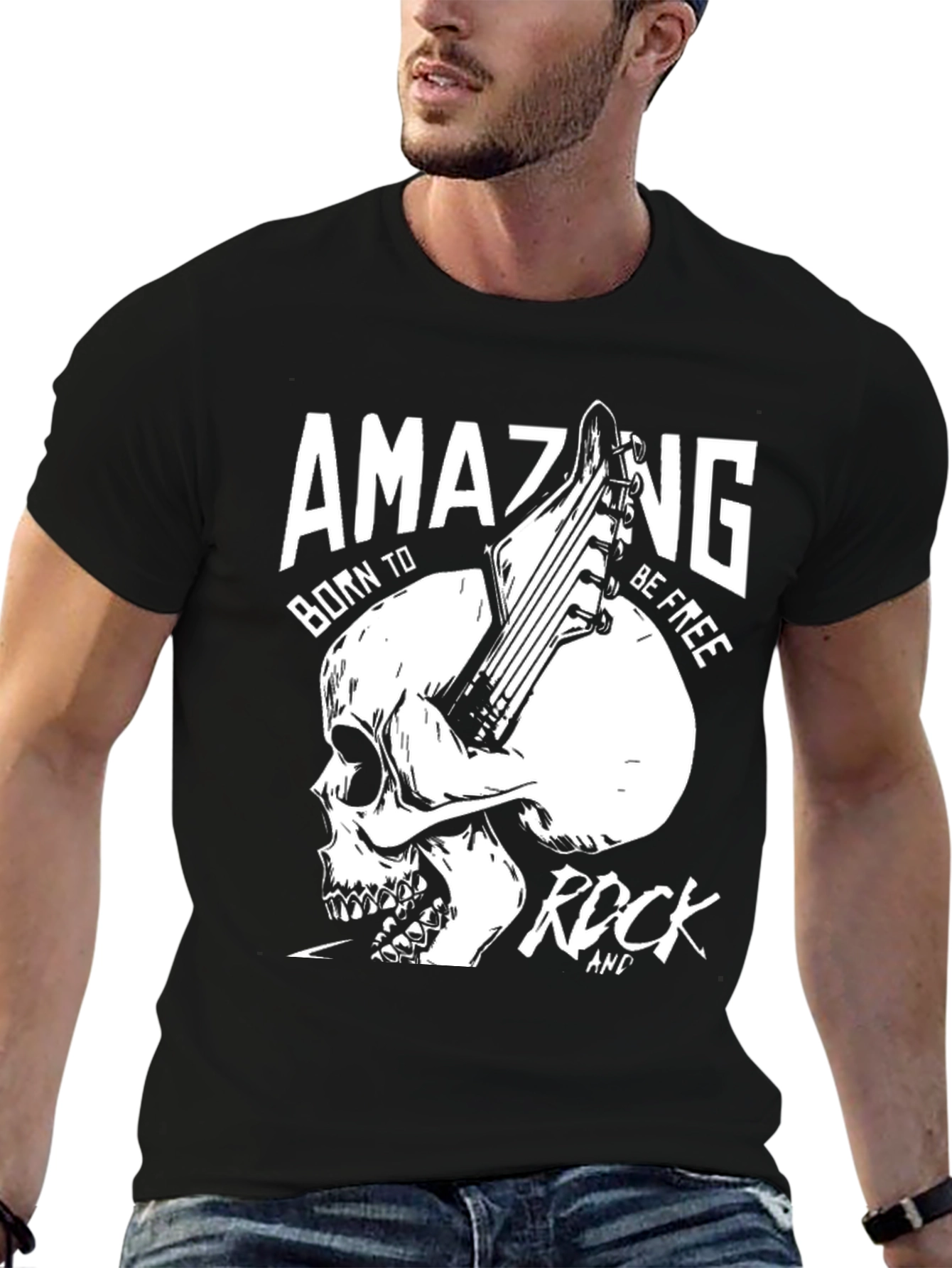 Amazing Rock Skull Graphic T-Shirt - Black