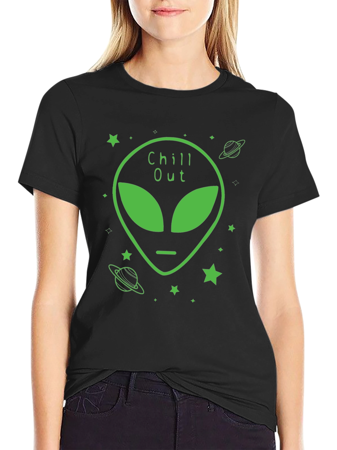 Chill Out Alien Graphic Black T-Shirt
