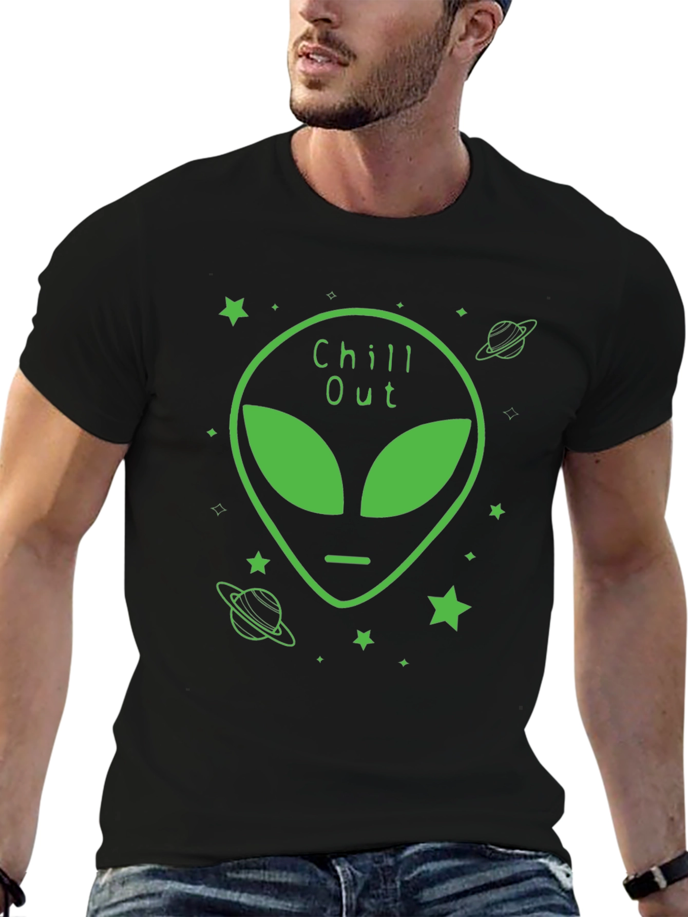 Chill Out Alien Graphic Black T-Shirt