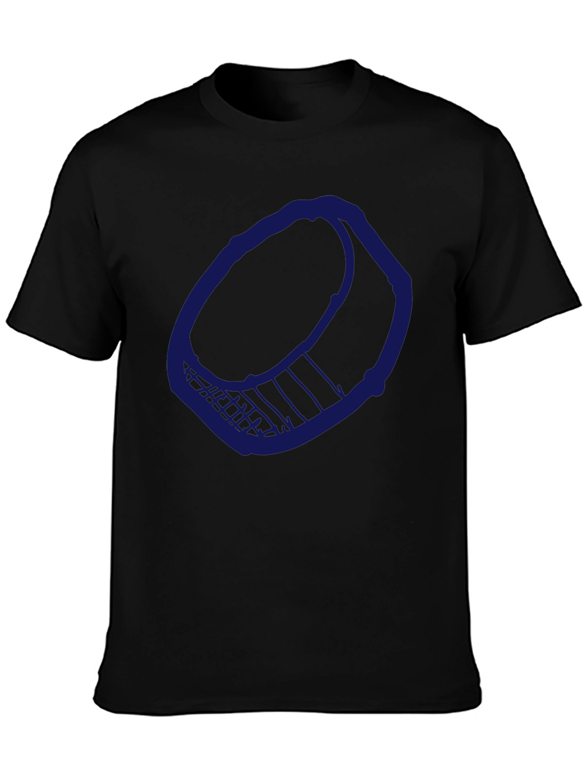 Mens Black T-Shirt with Blue Hockey Puck Design