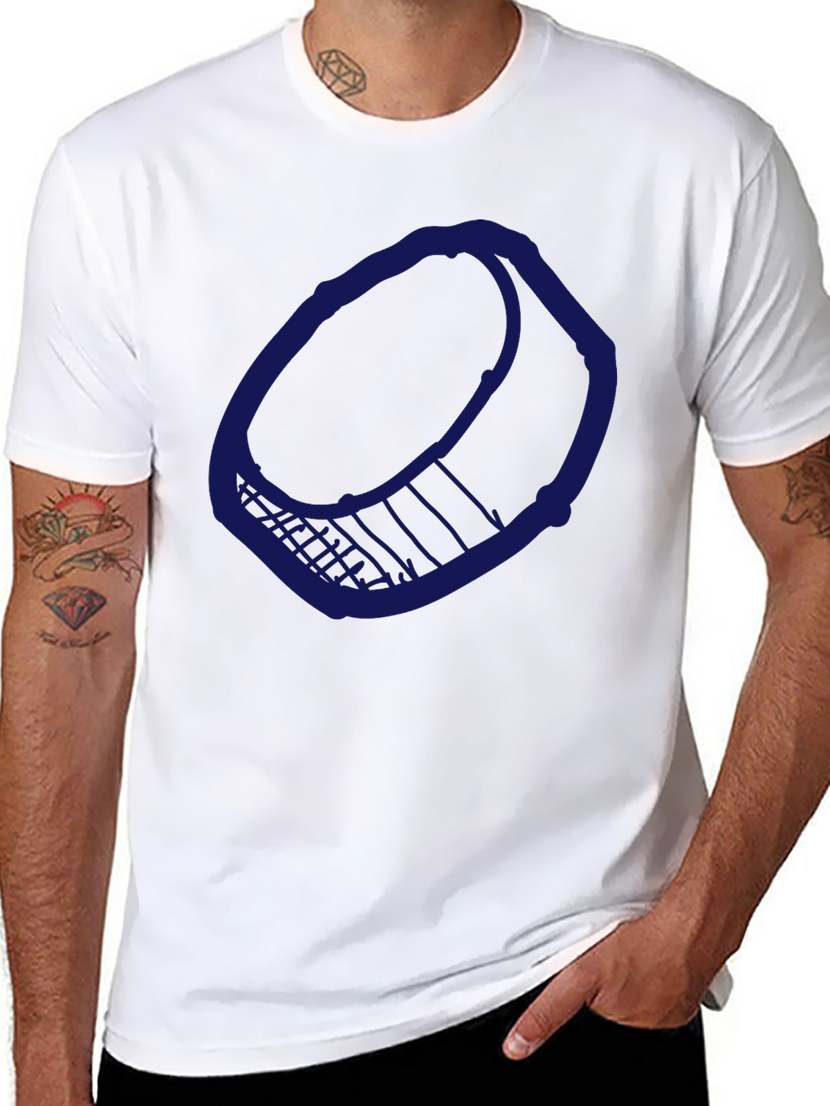 Mens Black T-Shirt with Blue Hockey Puck Design