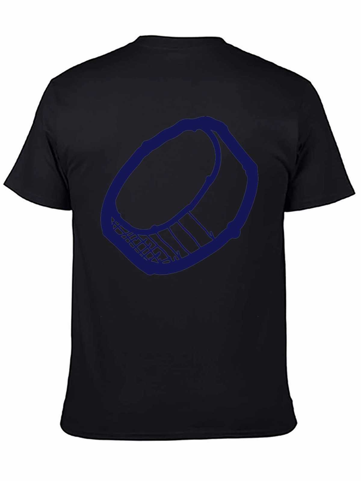 Mens Black T-Shirt with Blue Hockey Puck Design
