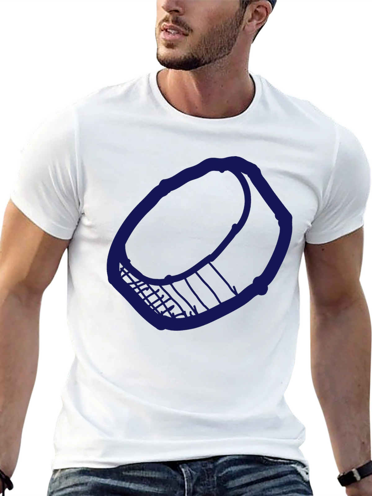 Mens Black T-Shirt with Blue Hockey Puck Design