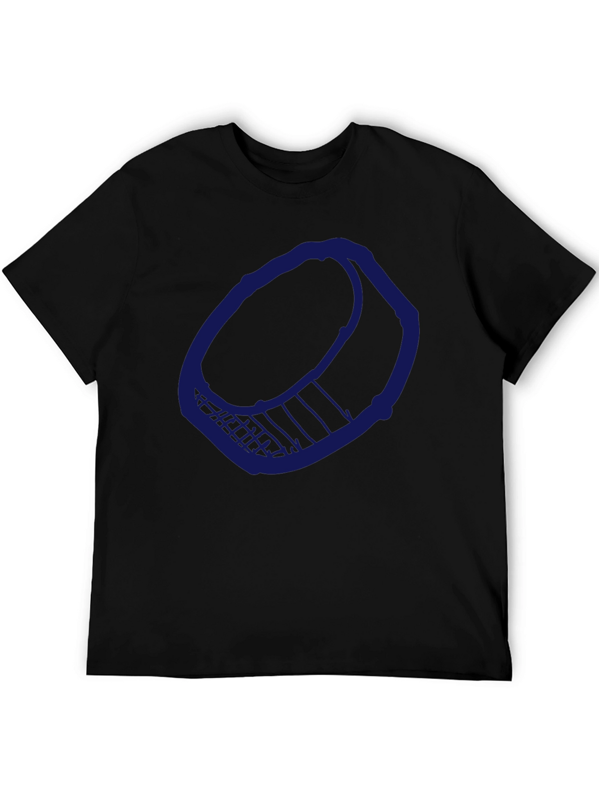 Mens Black T-Shirt with Blue Hockey Puck Design