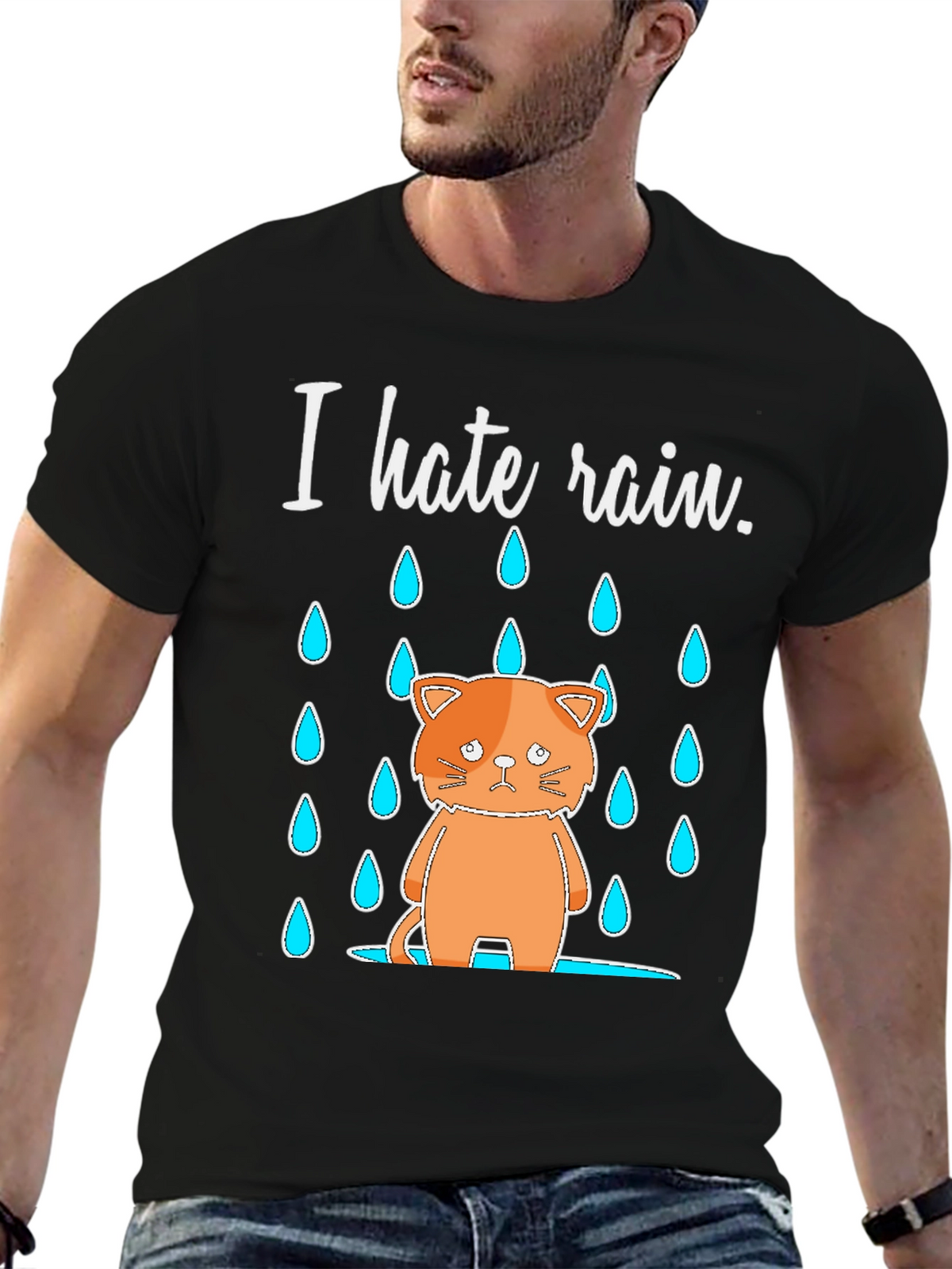 I Hate Rain Cat Graphic T-Shirt