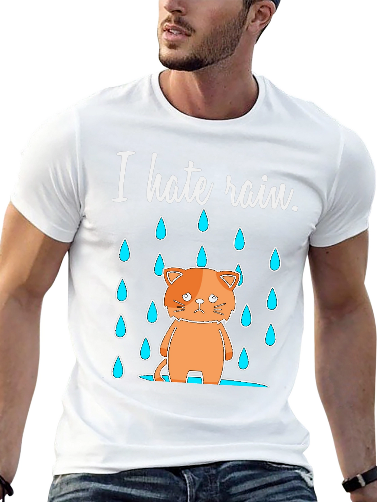 I Hate Rain Cat Graphic T-Shirt
