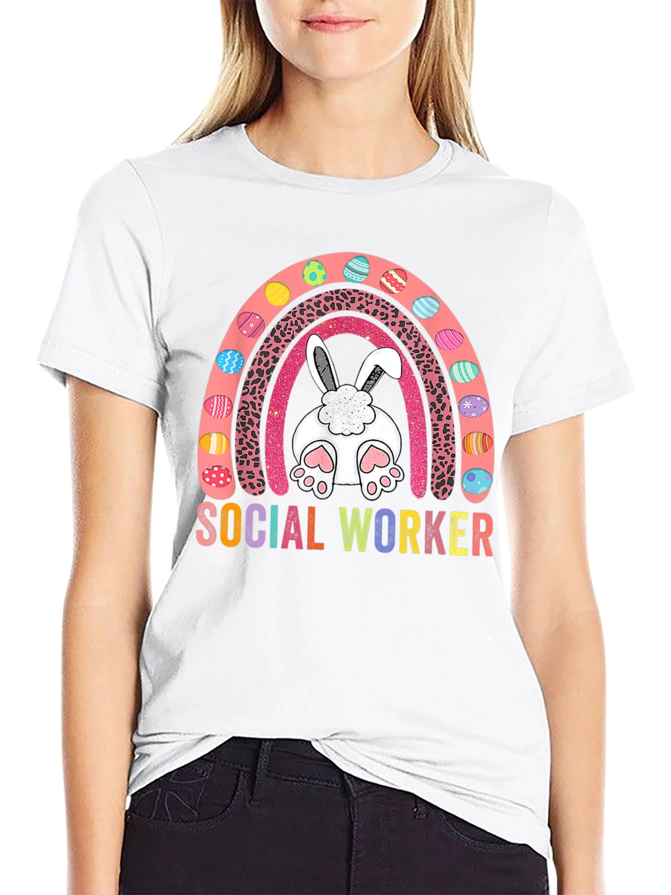 Social Worker Easter Bunny Rainbow T-Shirt