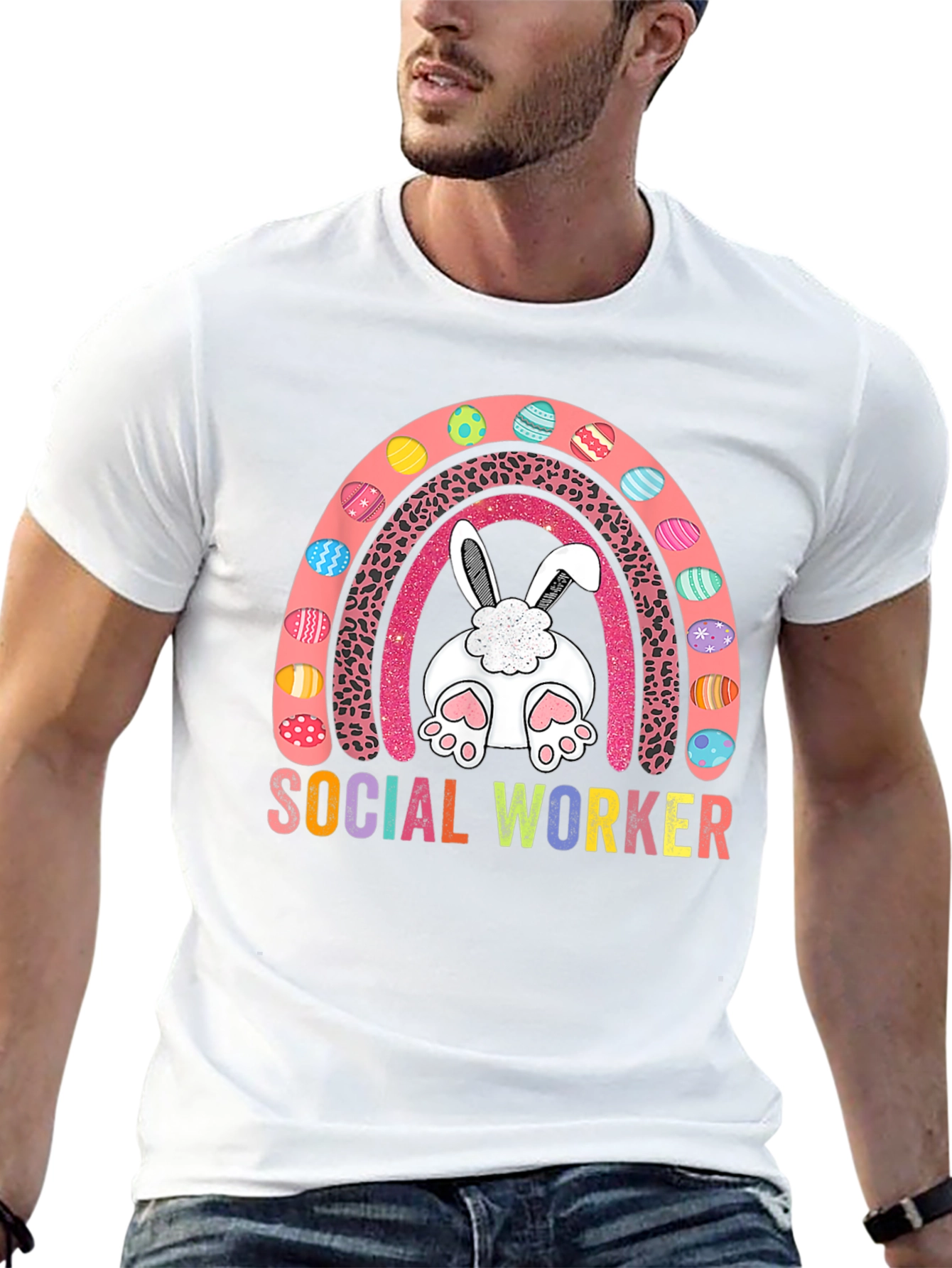 Social Worker Easter Bunny Rainbow T-Shirt