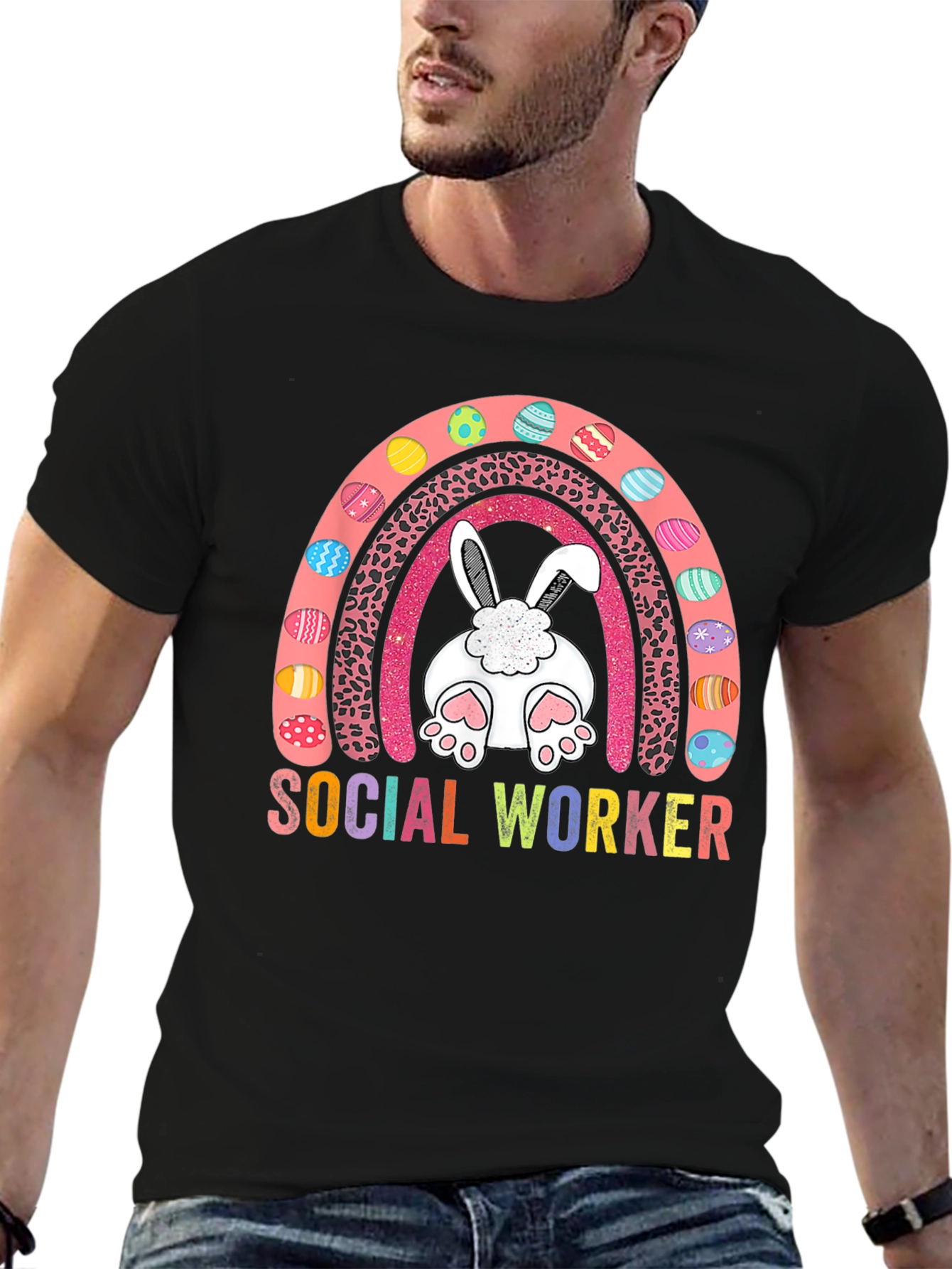 Social Worker Easter Bunny Rainbow T-Shirt