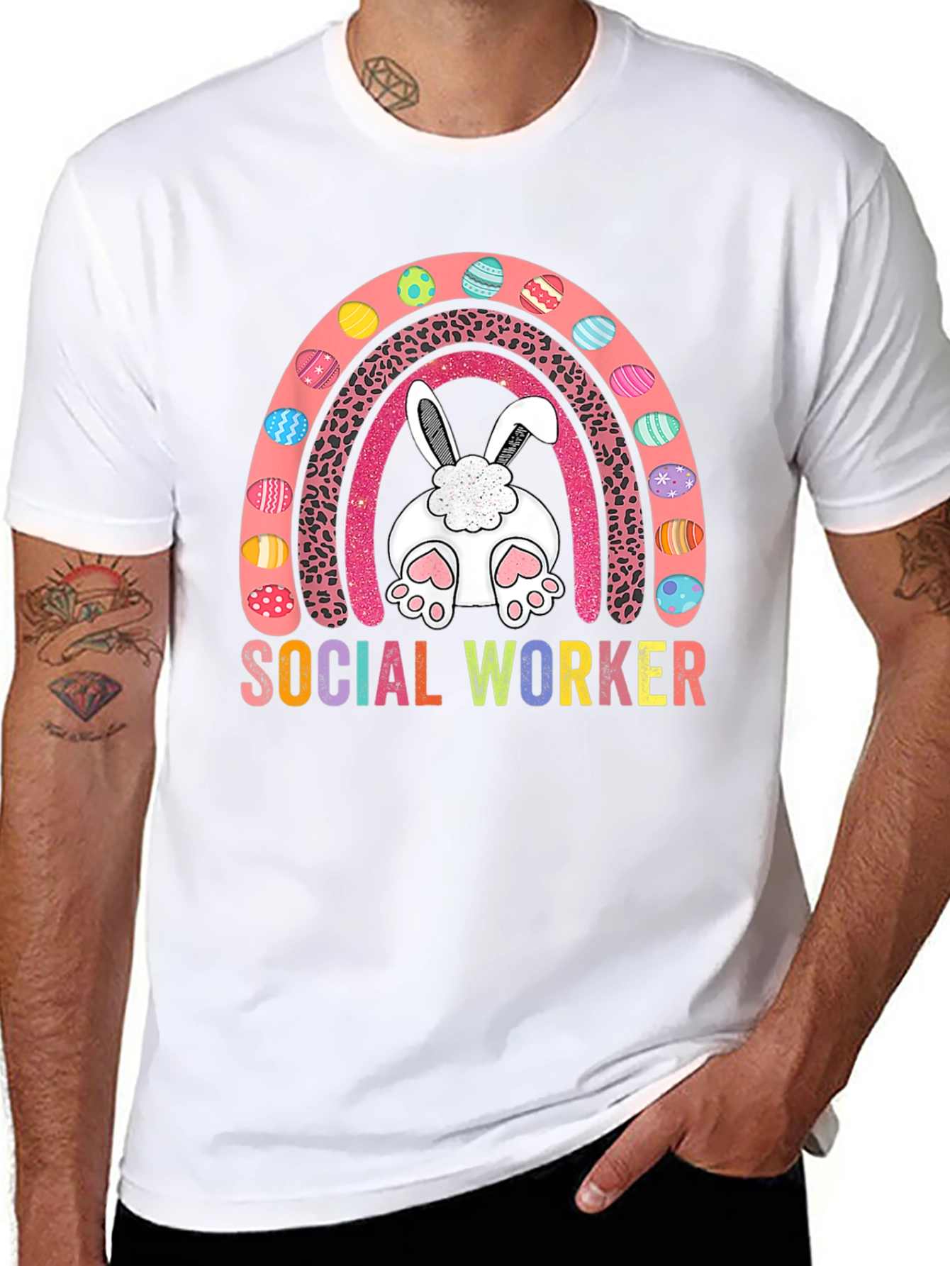 Social Worker Easter Bunny Rainbow T-Shirt