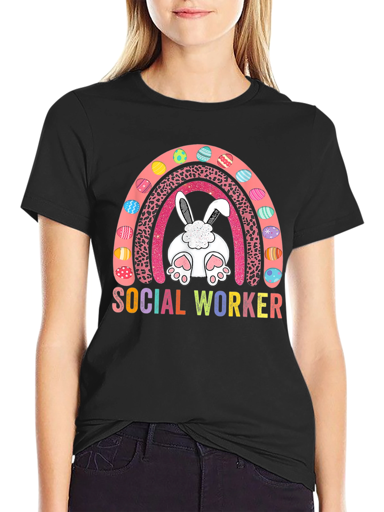 Social Worker Easter Bunny Rainbow T-Shirt