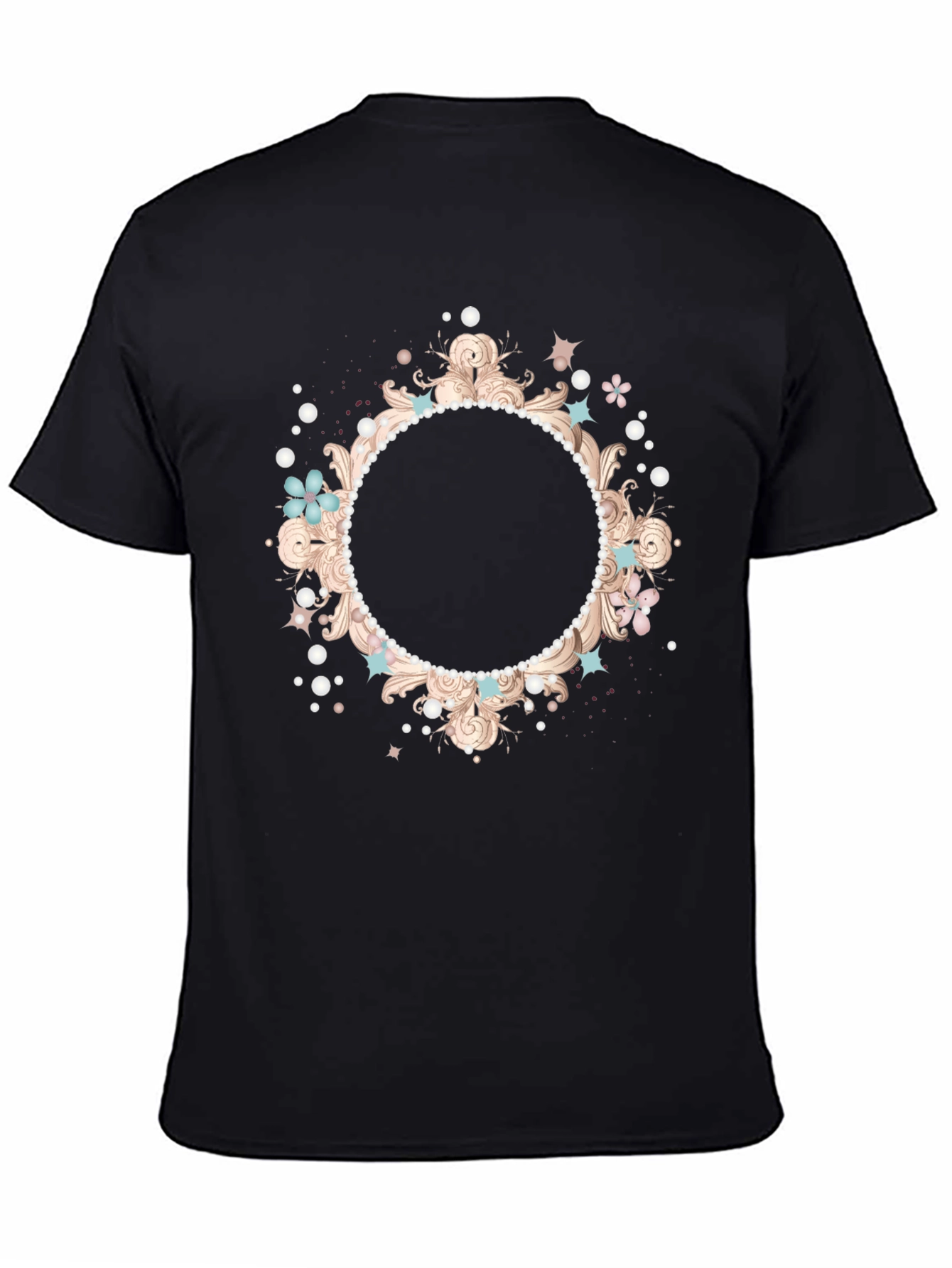Stylish Black T-Shirt with Floral Frame Design