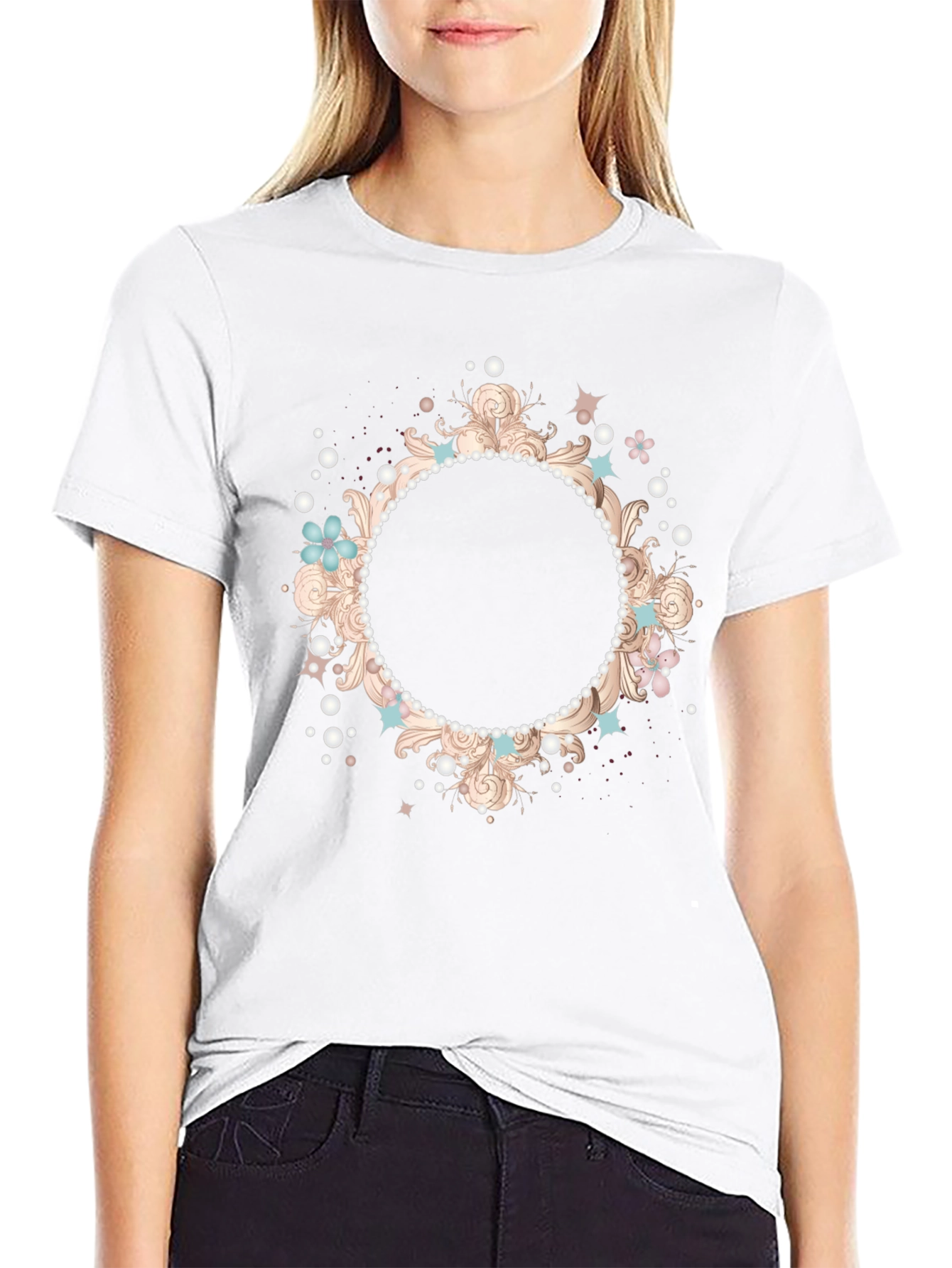 Stylish Black T-Shirt with Floral Frame Design