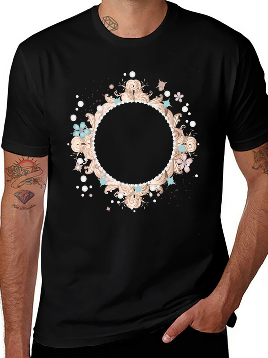 Stylish Black T-Shirt with Floral Frame Design