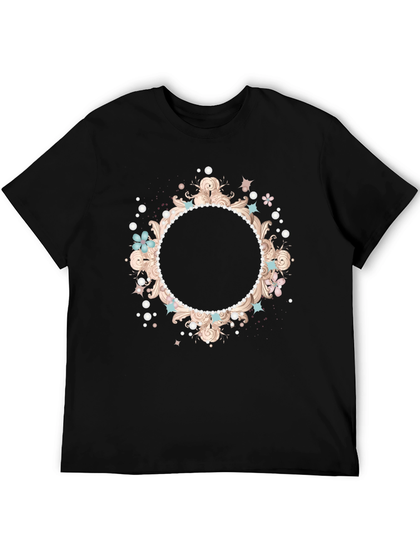 Stylish Black T-Shirt with Floral Frame Design