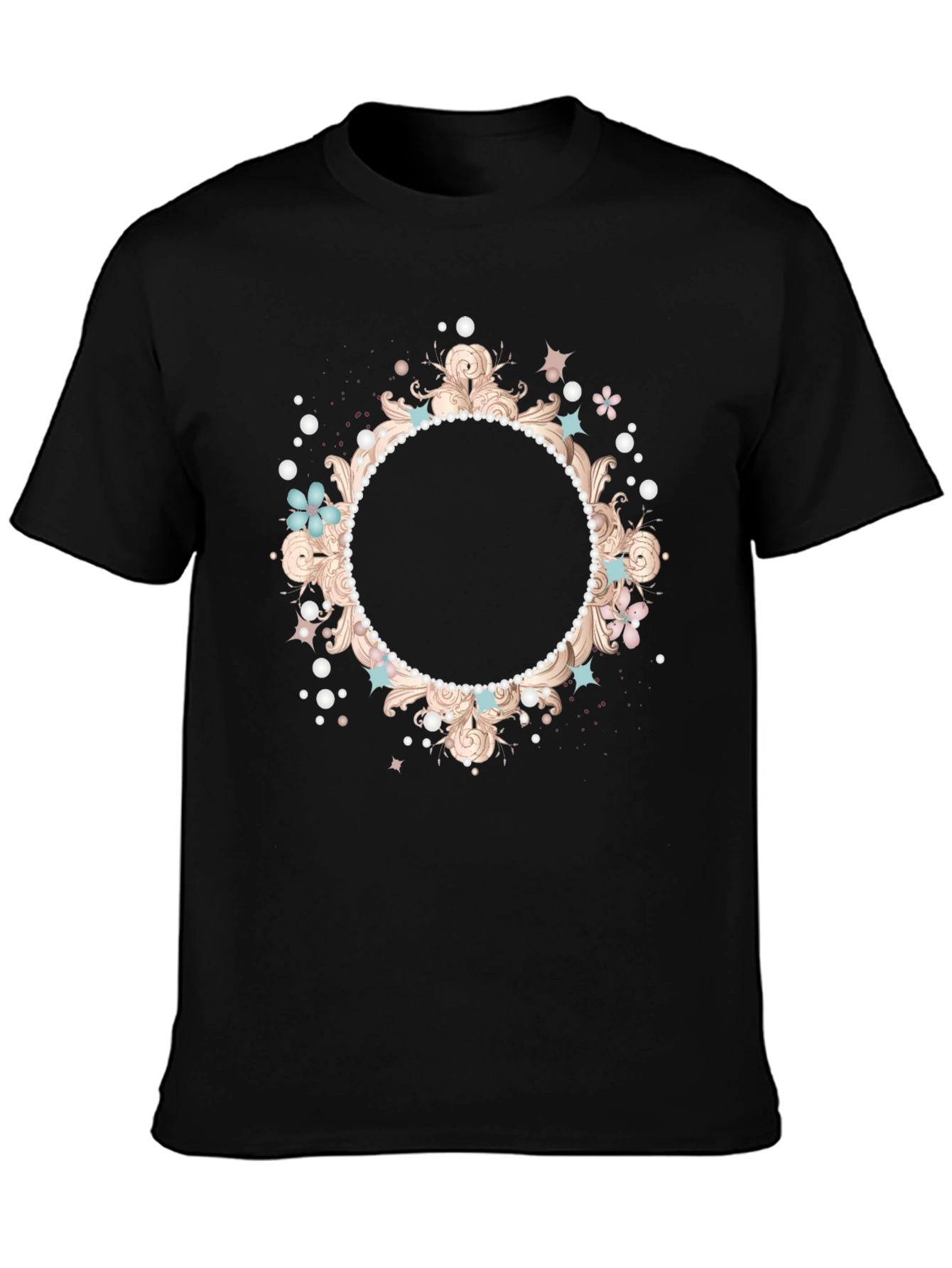 Stylish Black T-Shirt with Floral Frame Design