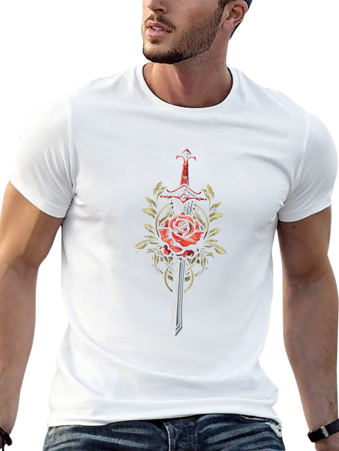 Sword and Rose Graphic Black T-Shirt