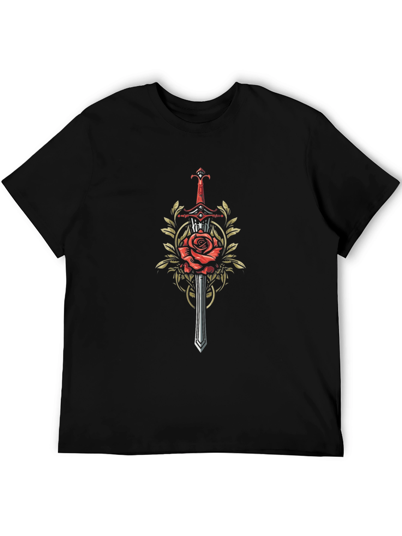 Sword and Rose Graphic Black T-Shirt