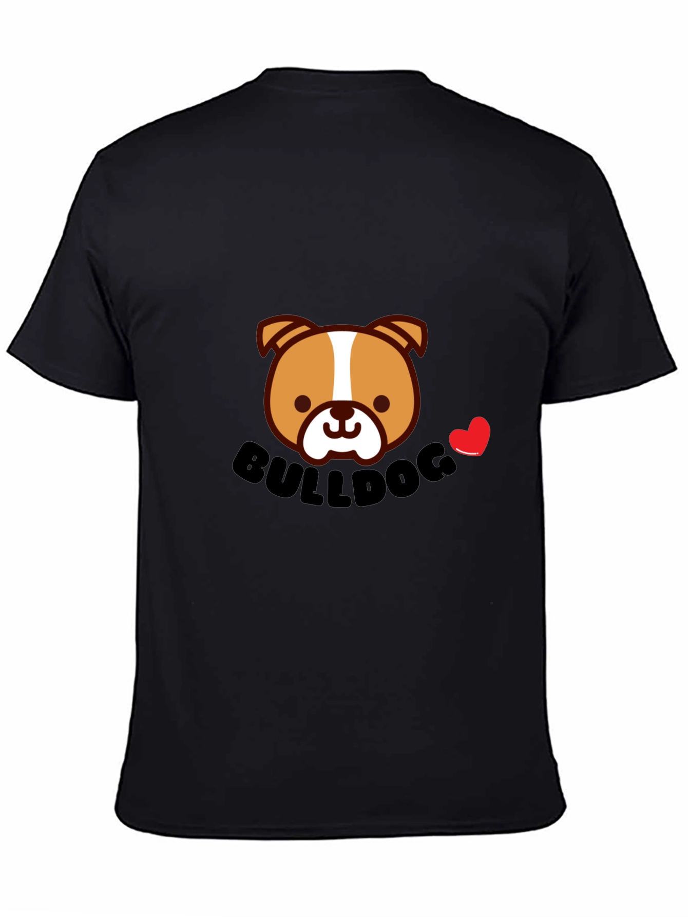 Cute Bulldog Cartoon Graphic Tee - Black Cotton T-Shirt