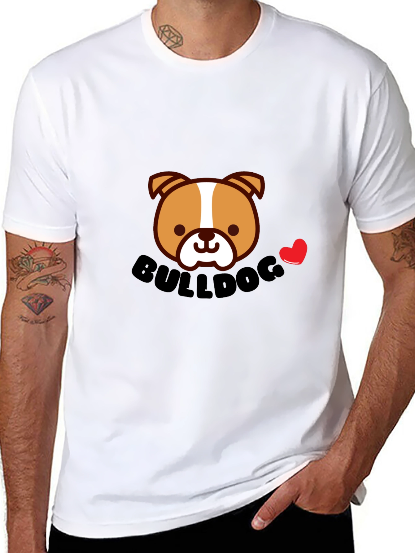 Cute Bulldog Cartoon Graphic Tee - Black Cotton T-Shirt