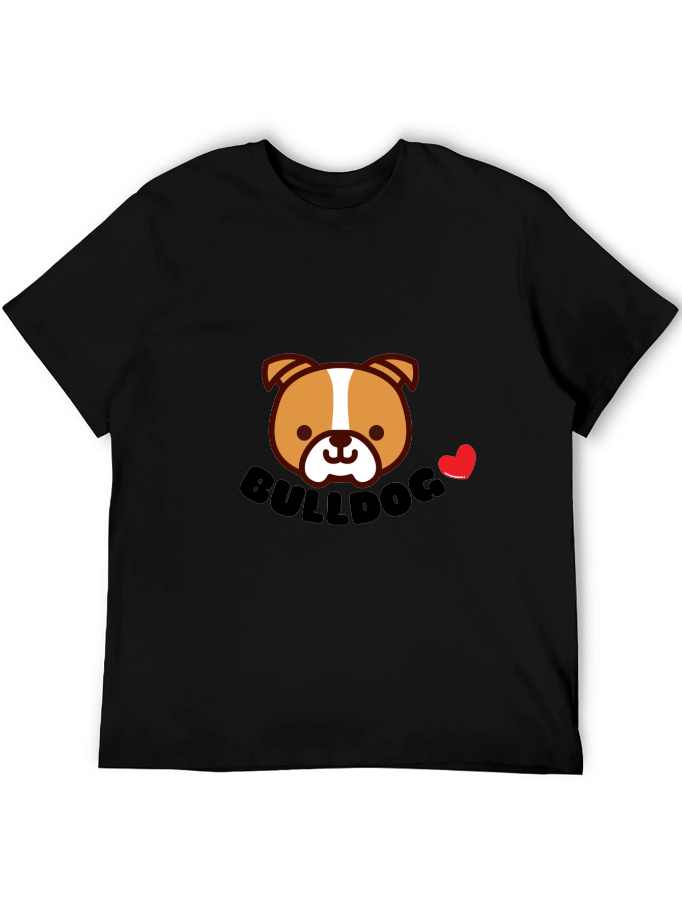 Cute Bulldog Cartoon Graphic Tee - Black Cotton T-Shirt