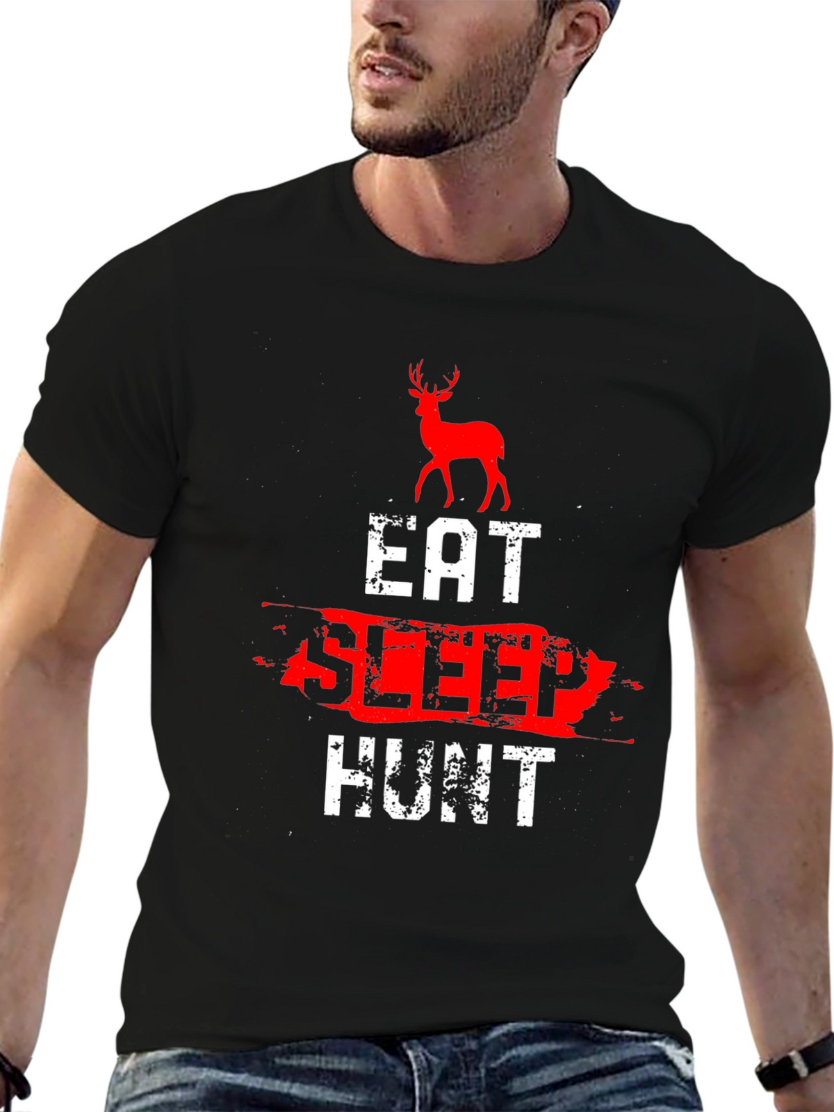 Eat Sleep Hunt Deer Graphic Tee - Black