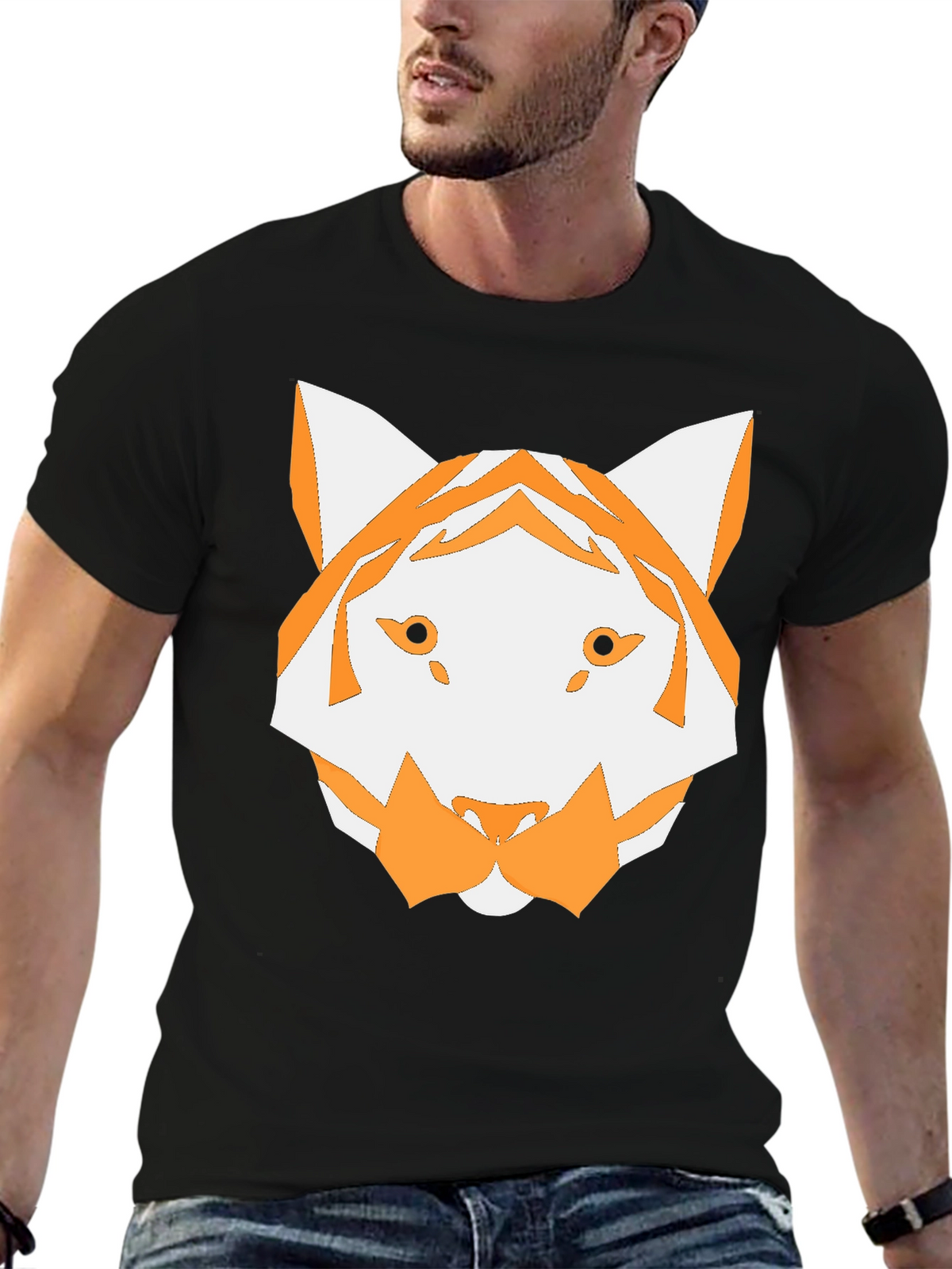 Geometric Tiger Graphic Tee - Black