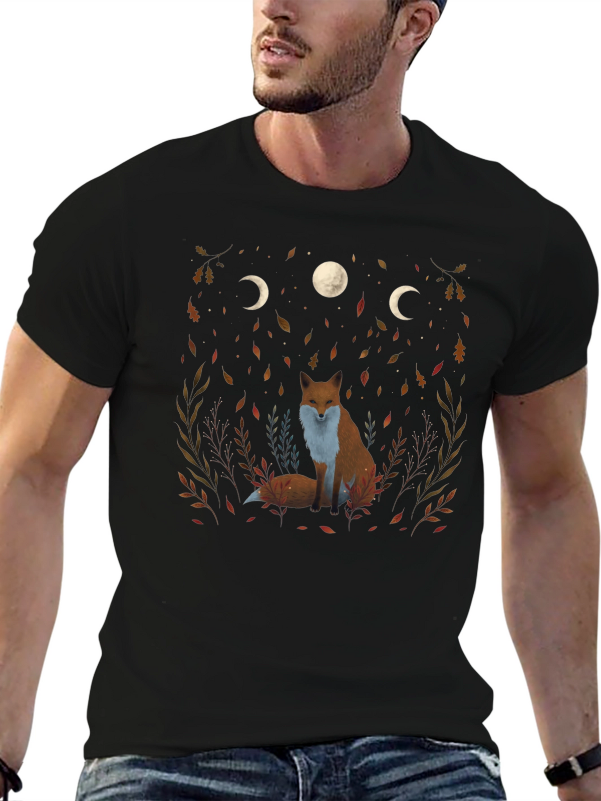 Fox and Moon Phase Graphic Tee