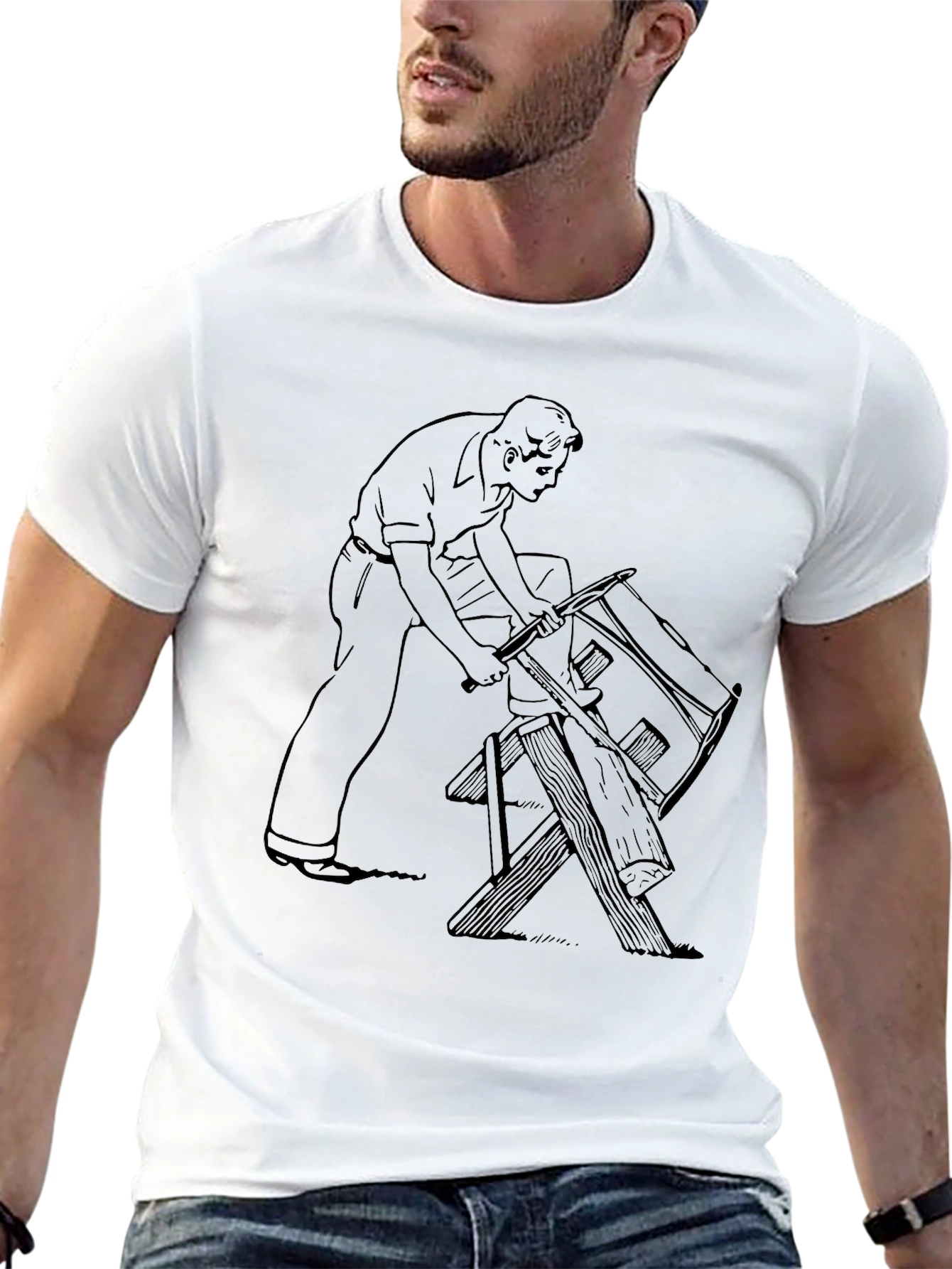 Retro Carpenter Graphic Tee - Black Cotton Comfort