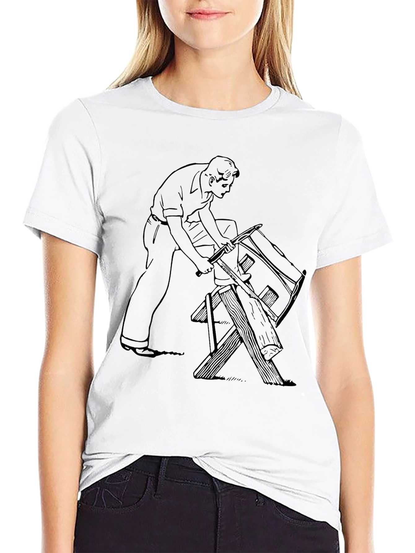 Retro Carpenter Graphic Tee - Black Cotton Comfort