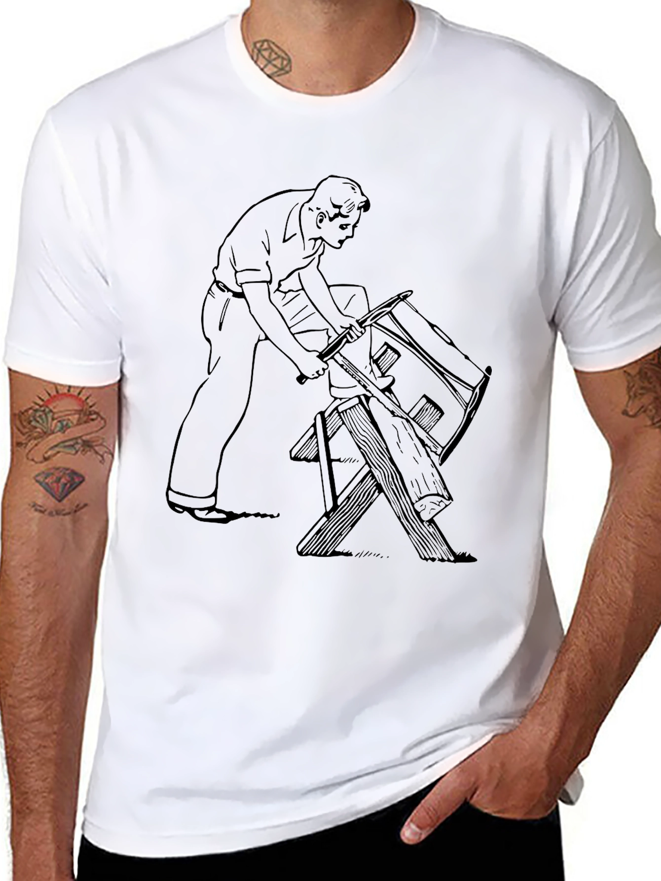 Retro Carpenter Graphic Tee - Black Cotton Comfort