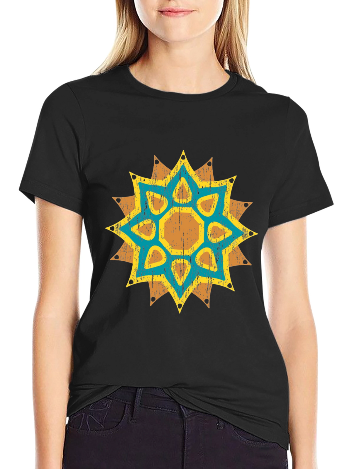Geometric Starburst Graphic Tee - Distressed Print