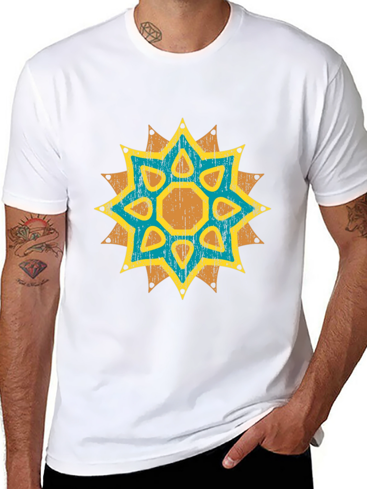 Geometric Starburst Graphic Tee - Distressed Print