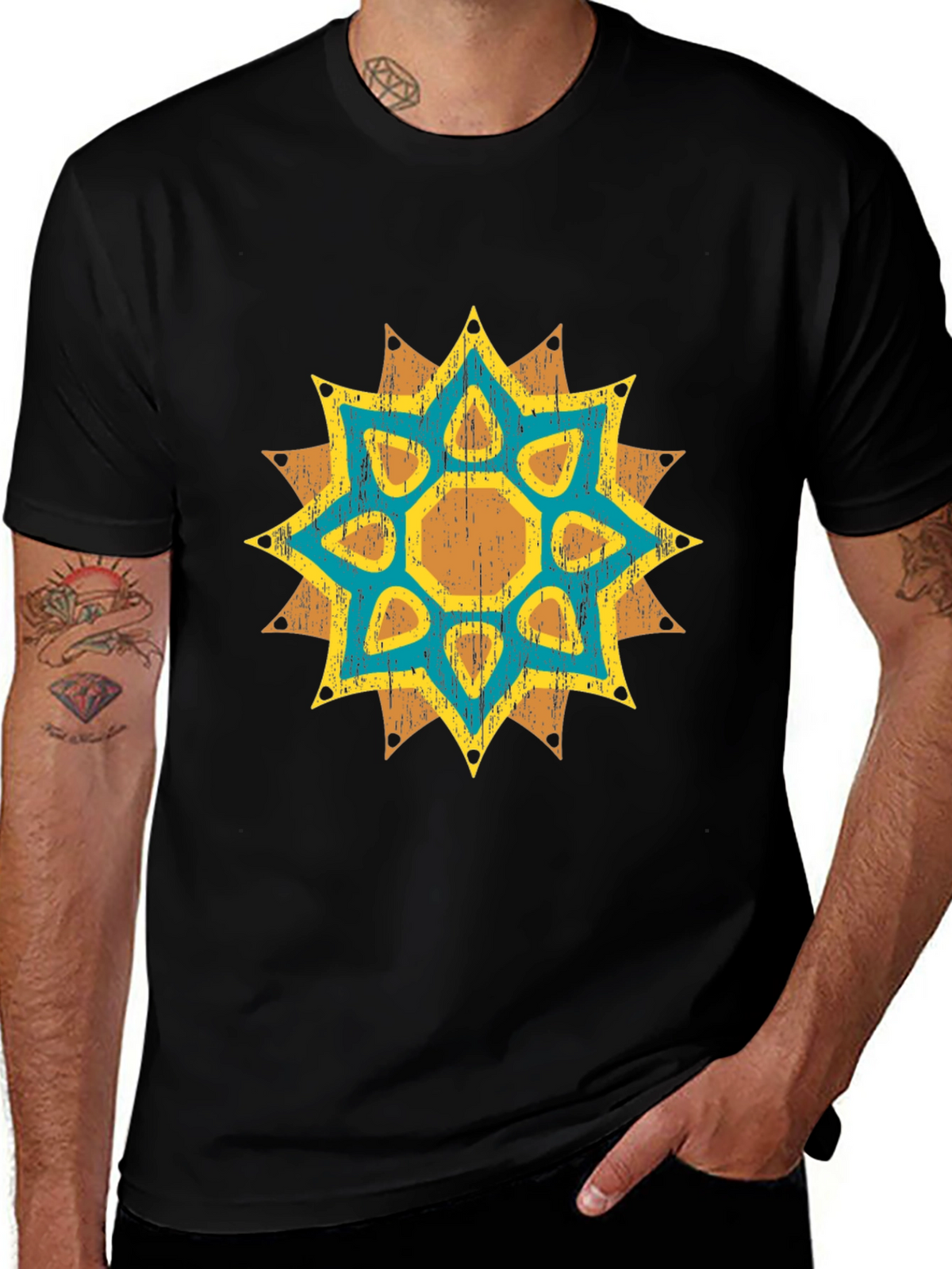 Geometric Starburst Graphic Tee - Distressed Print