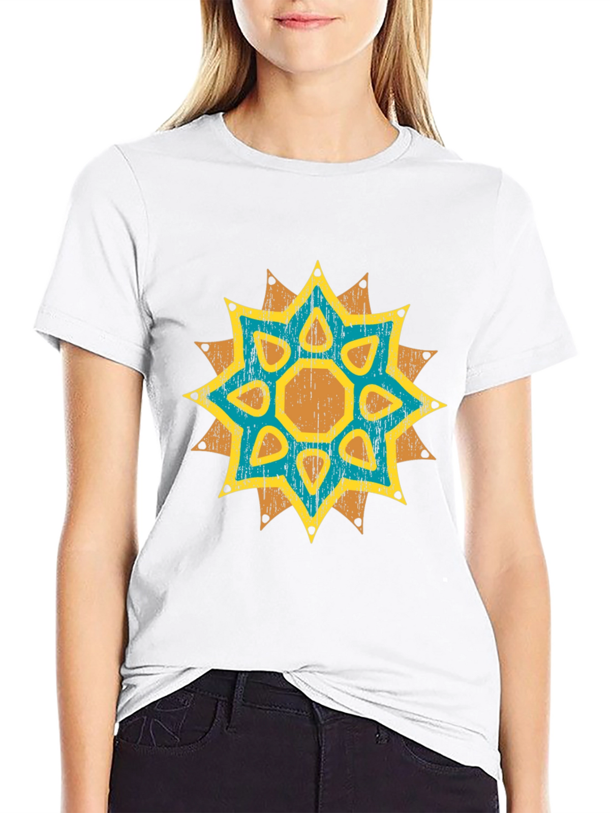 Geometric Starburst Graphic Tee - Distressed Print