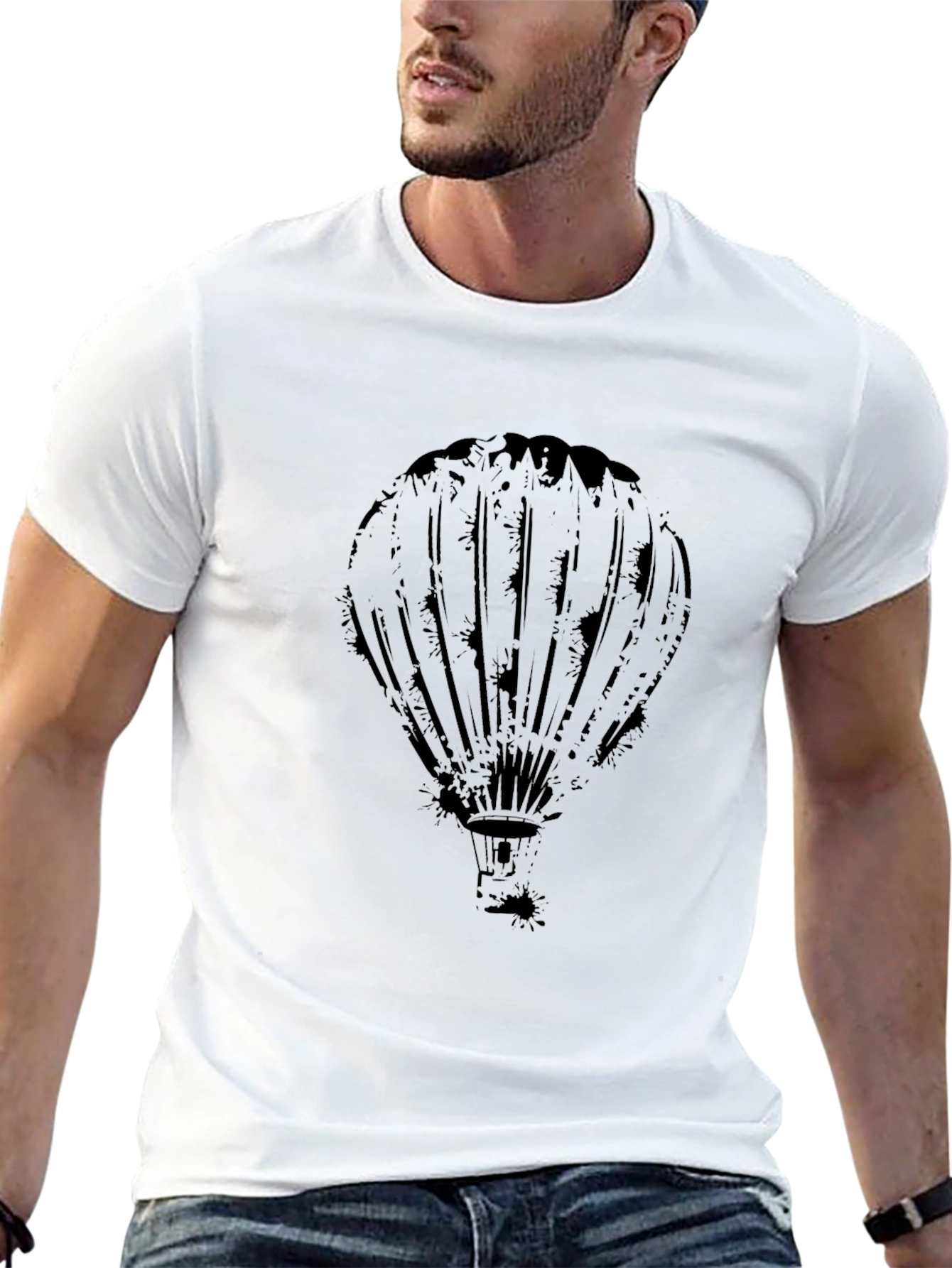 Mens Black Hot Air Balloon Graphic Tee
