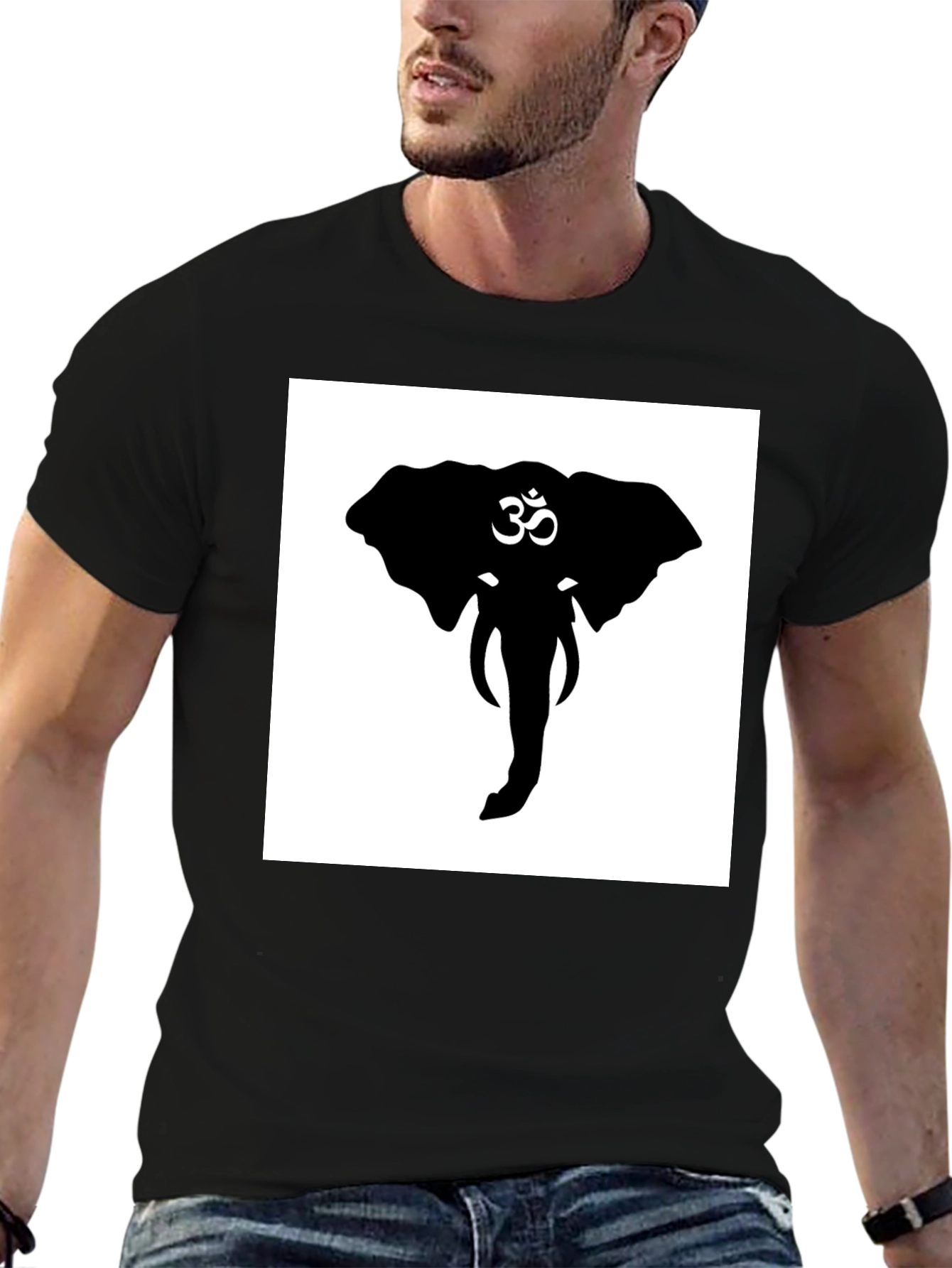 Elephant Om Symbol Graphic Tee - Black Cotton T-Shirt