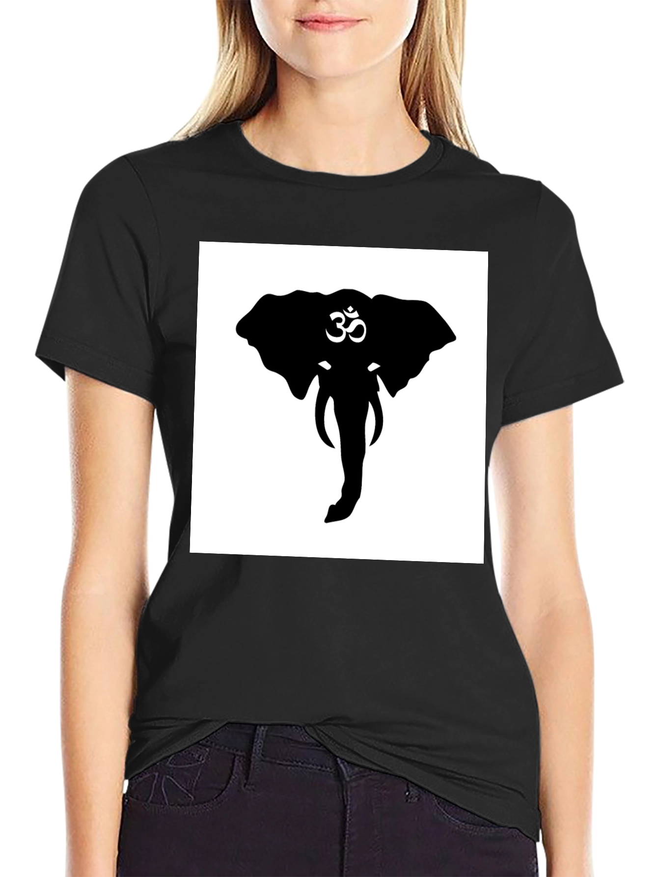 Elephant Om Symbol Graphic Tee - Black Cotton T-Shirt