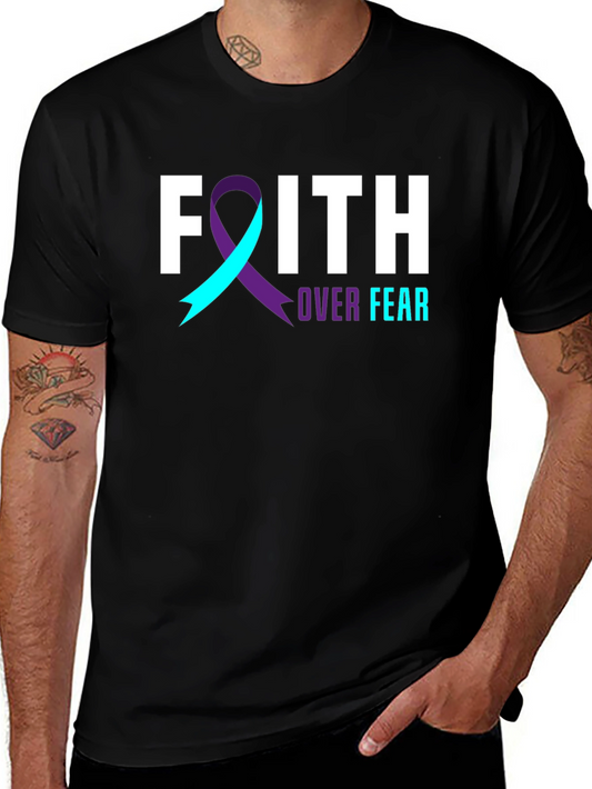 Faith Over Fear Ribbon Graphic Tee - Mental Health Awareness