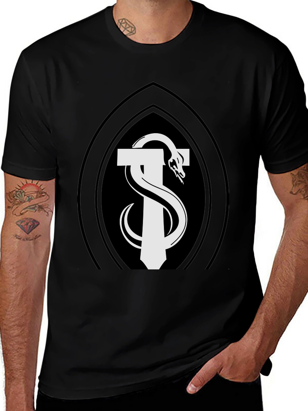 Caduceus Snake T-Shirt - Black