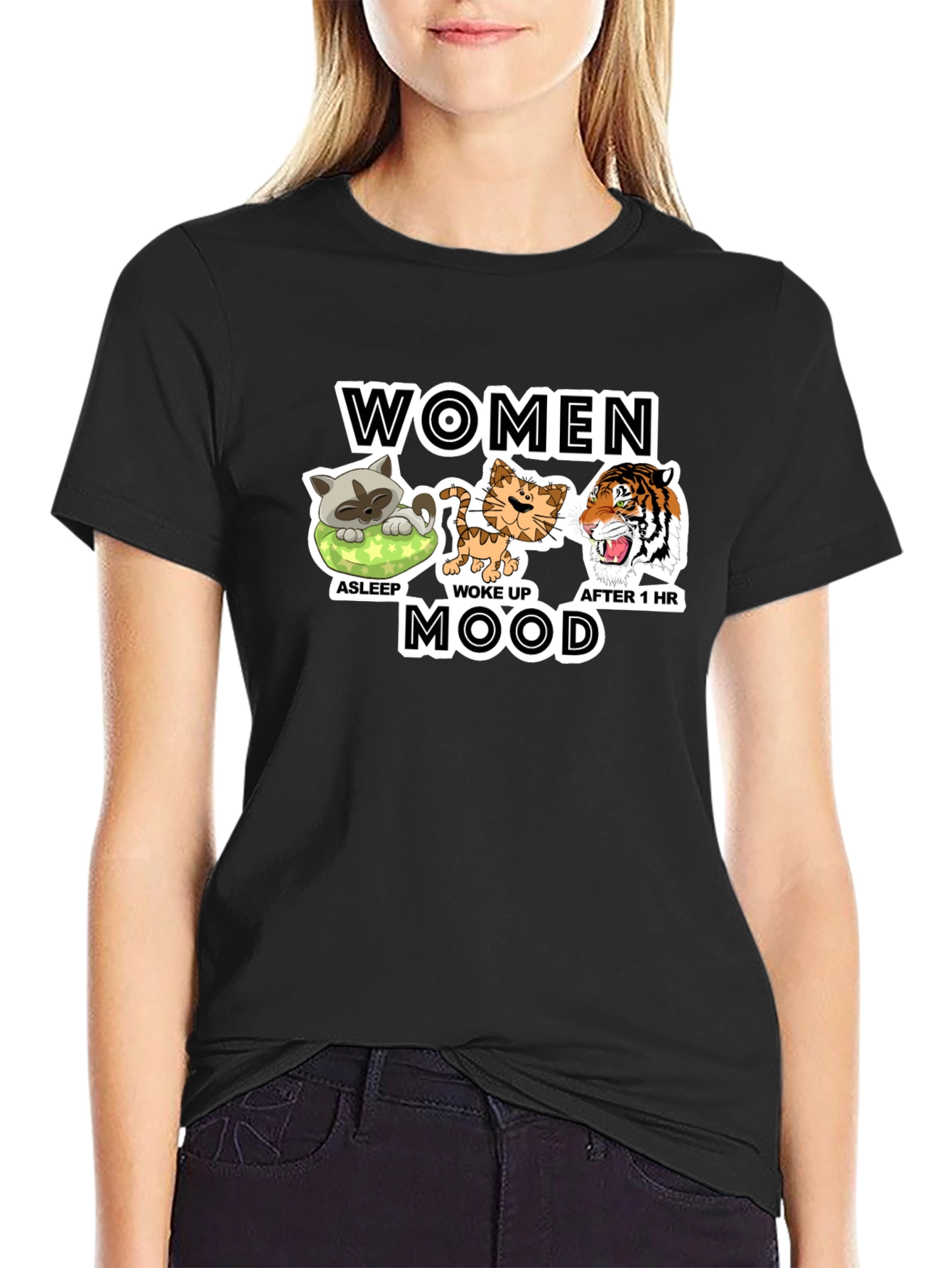 Women Mood Graphic T-Shirt Funny Cat Lover Tee