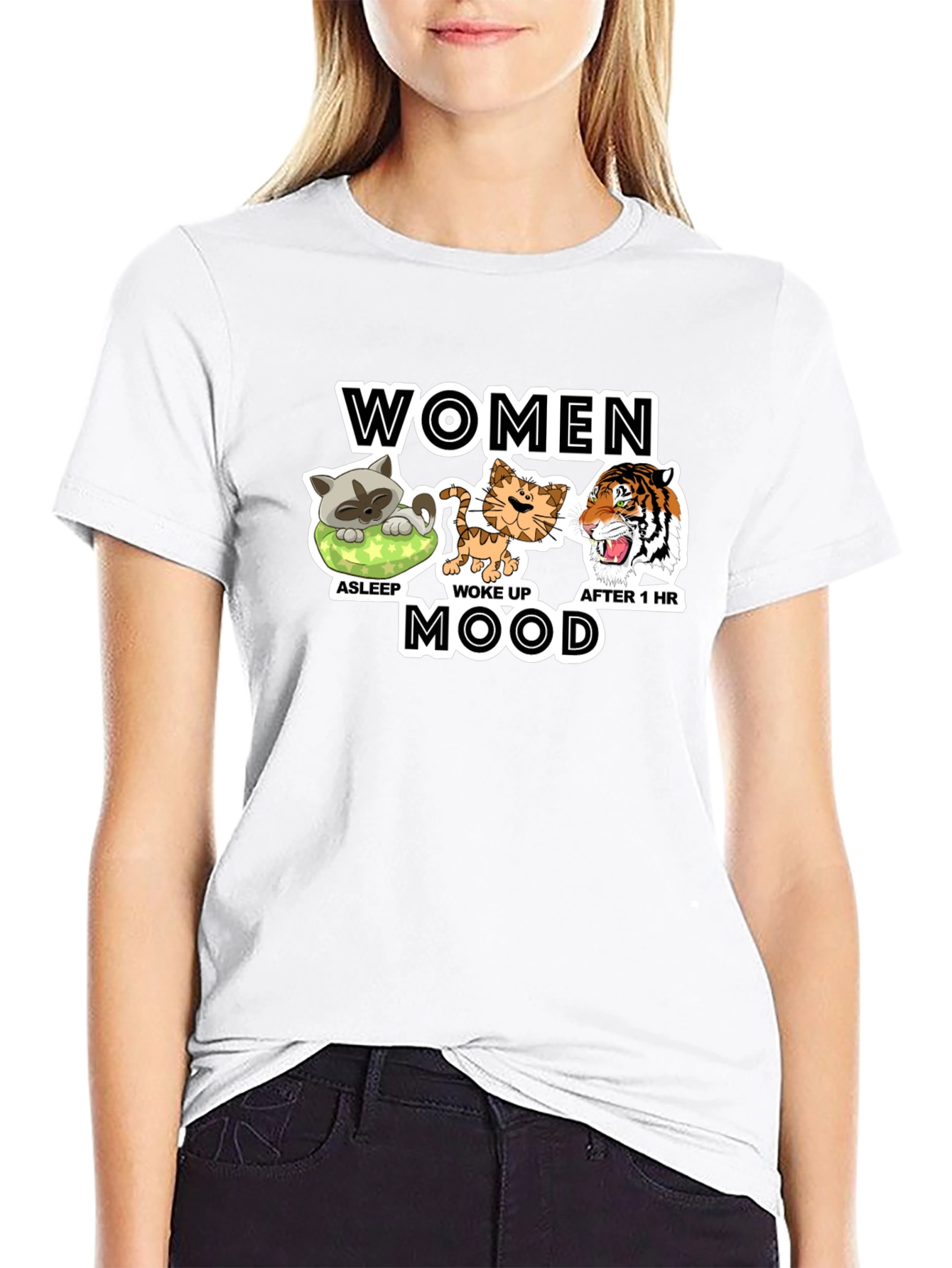 Women Mood Graphic T-Shirt Funny Cat Lover Tee