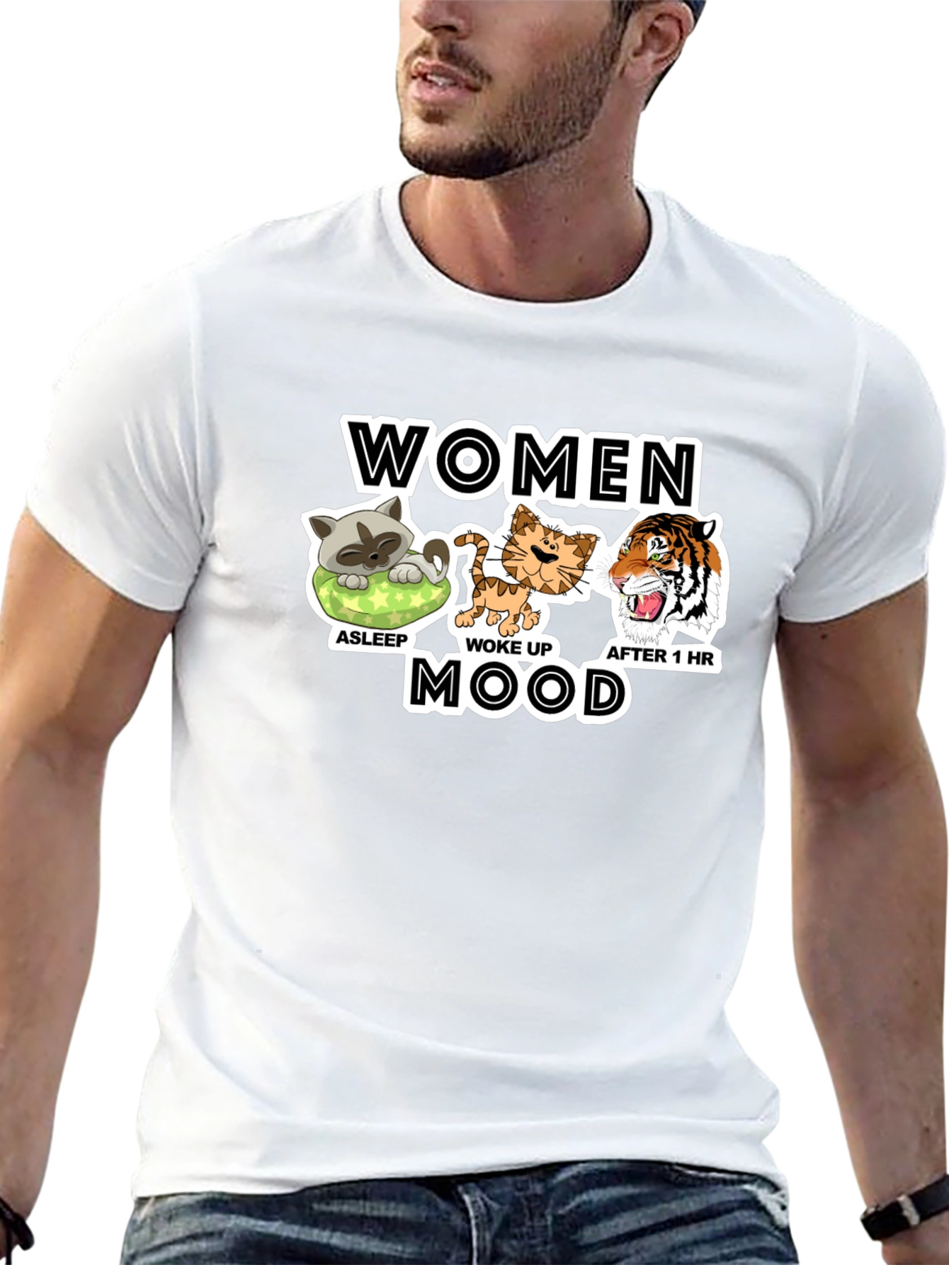 Women Mood Graphic T-Shirt Funny Cat Lover Tee