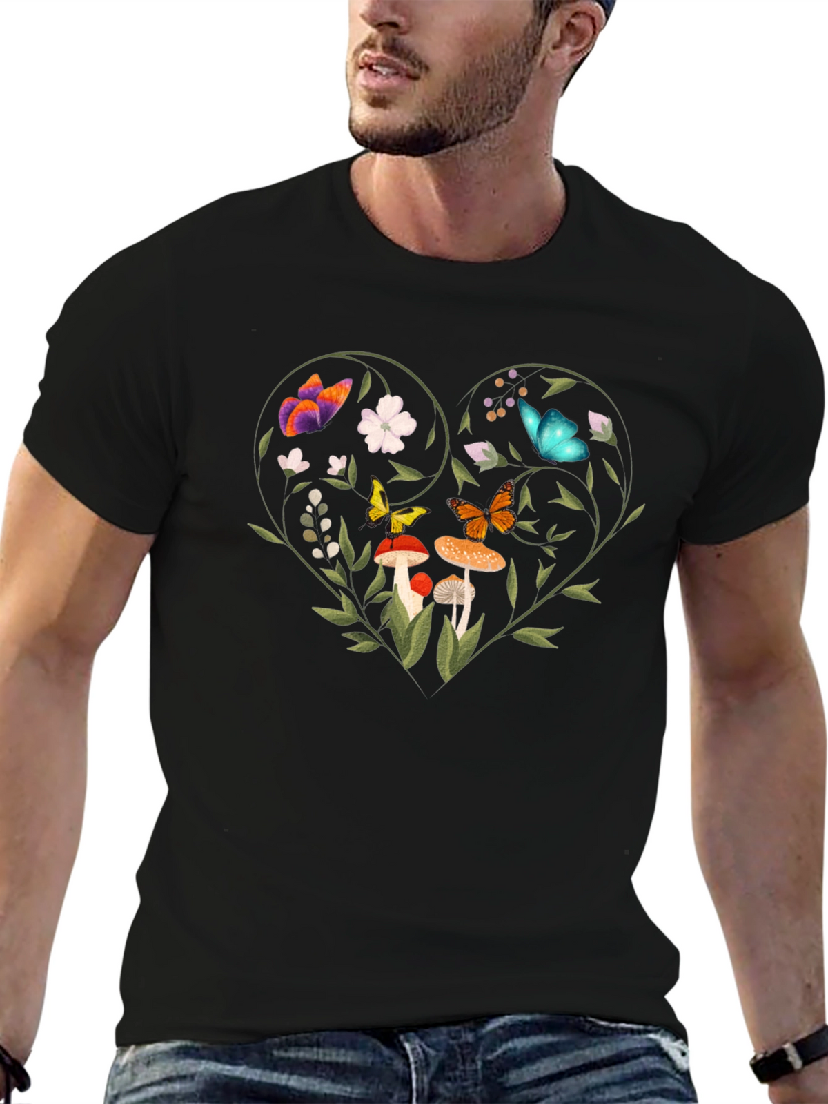 Nature Heart Graphic Tee - Mens Black T-Shirt