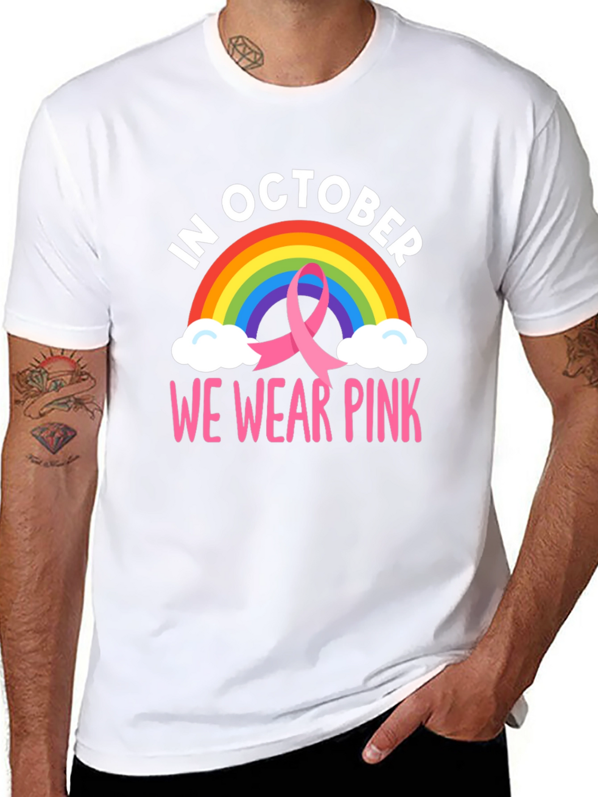 October We Wear Pink Breast Cancer Rainbow T-Shirt