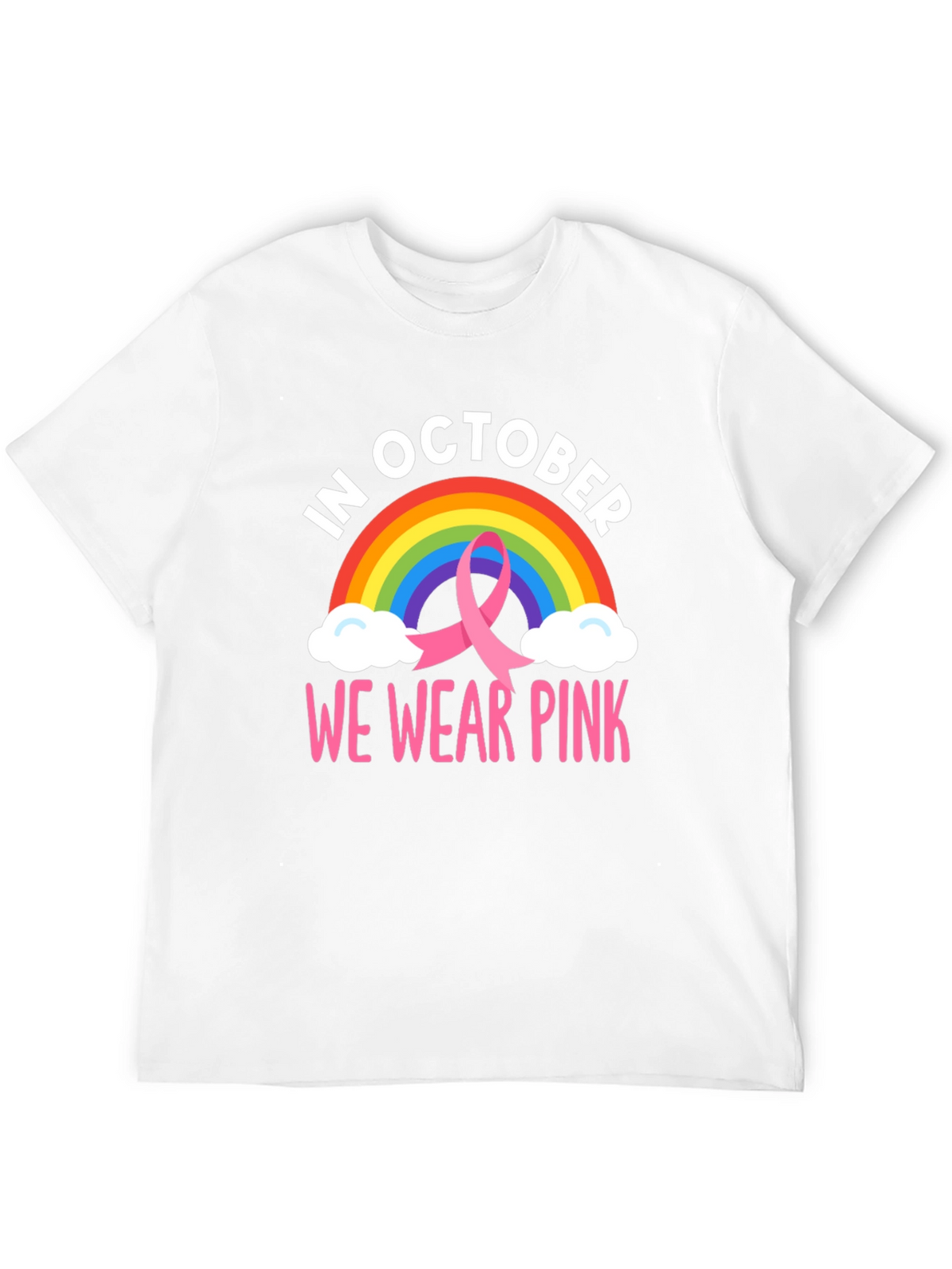 October We Wear Pink Breast Cancer Rainbow T-Shirt