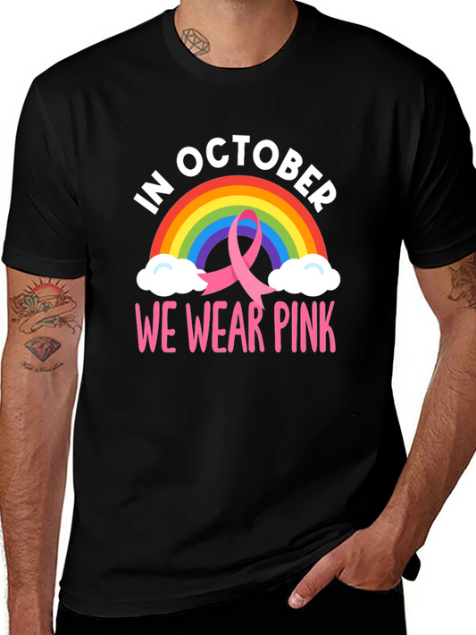 October We Wear Pink Breast Cancer Rainbow T-Shirt