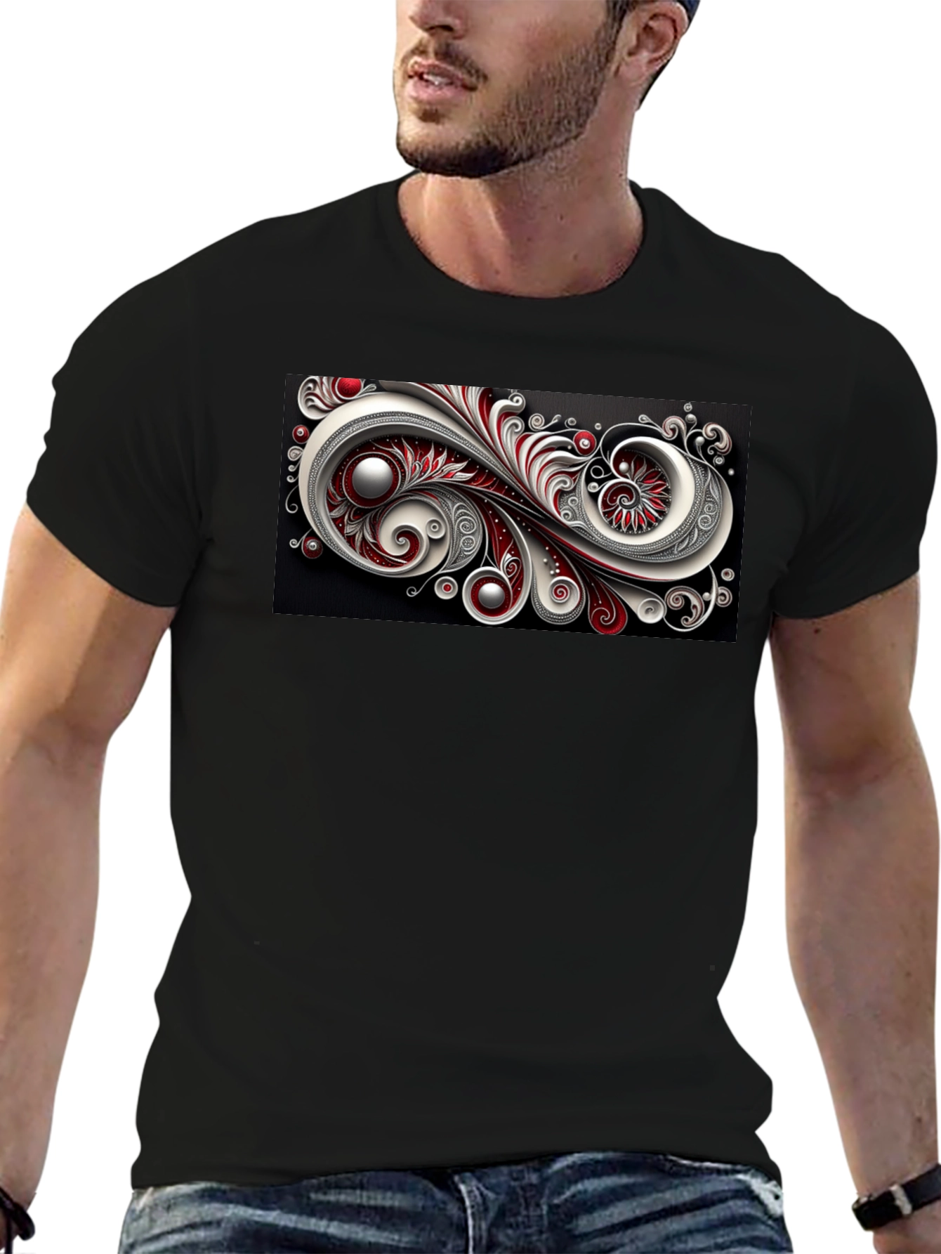 Abstract Swirl Graphic Black T-Shirt